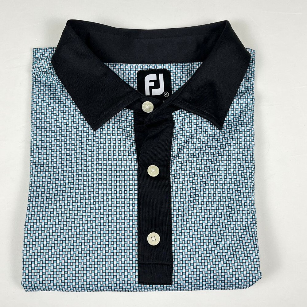 FootJoy Men’s Golf Polo Blue & Teal Geometric Stretch Performance Shirt XL
